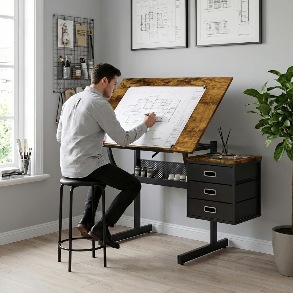 Art & Craft Paper Ideas - Adjustable Art Desk with Storage, 0-75°