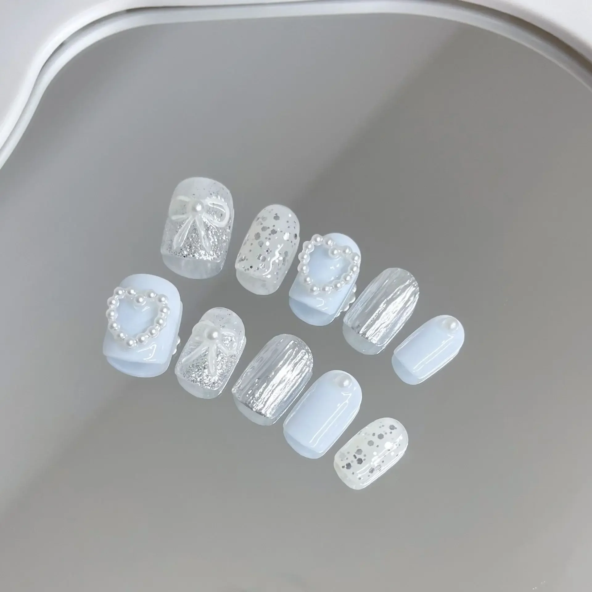 Art Craft Handmade - 10Pcs White Handmade Press on Nails