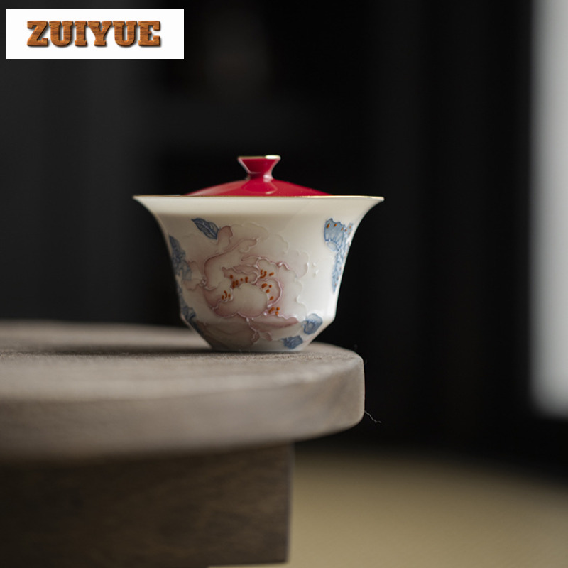 Art And Craft Exclusives - 100ml Hand Drawn Peony Gaiwan High