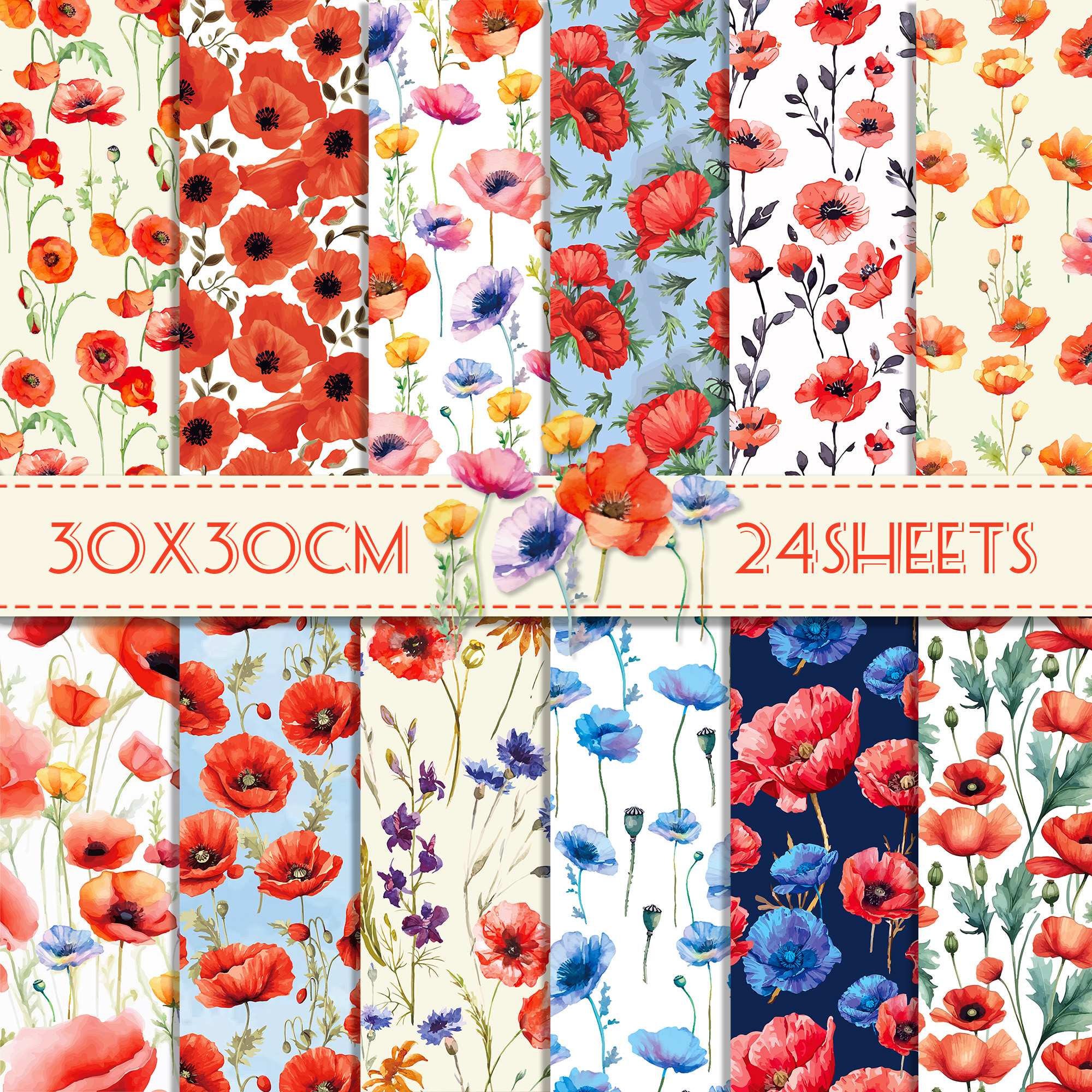 24pcs 30*30cm Poppy Red Flower - مراجعة Art And Craft Photos وسعره
