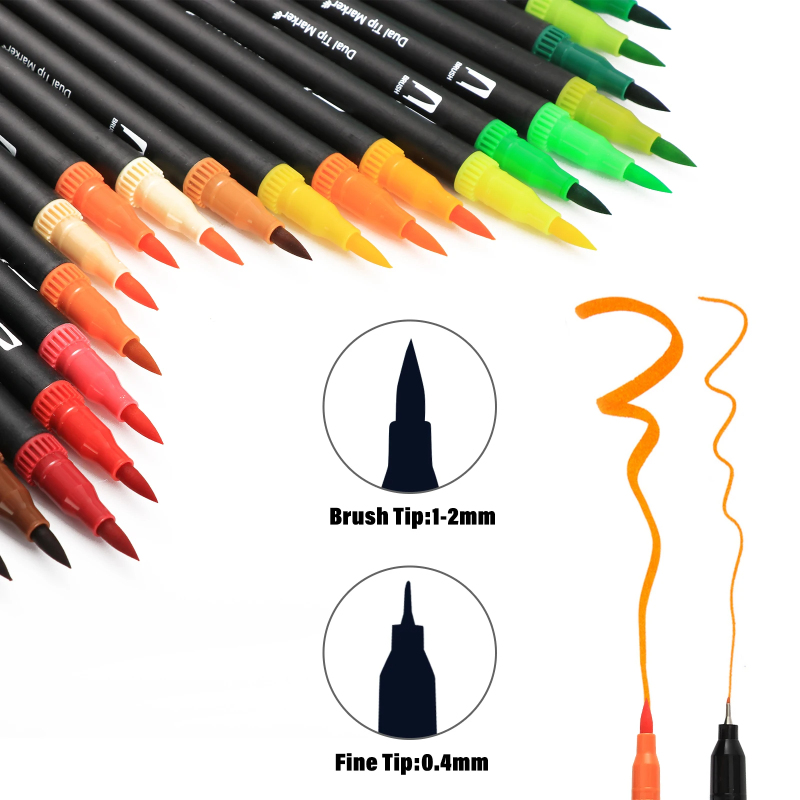 100 Colors Dual Tip Watercolor - مراجعة Calligraphy Pen Set وسعره